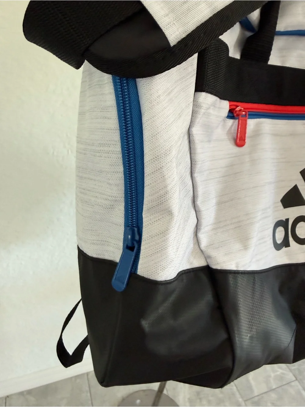 adidas Men's White, Black & Blue Duffel with Red Accent